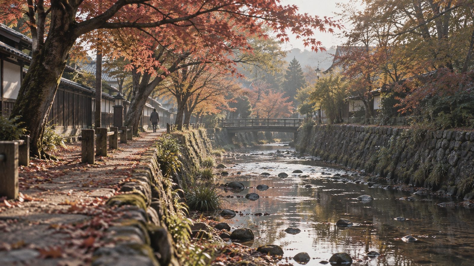 宿の前の川沿いの並木(イメージ)